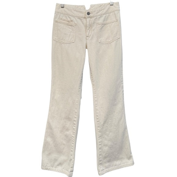 Express Vintage Precision Fit Beige Cotton Pants 5/6 Buckle Back Split Hem - Picture 2 of 8